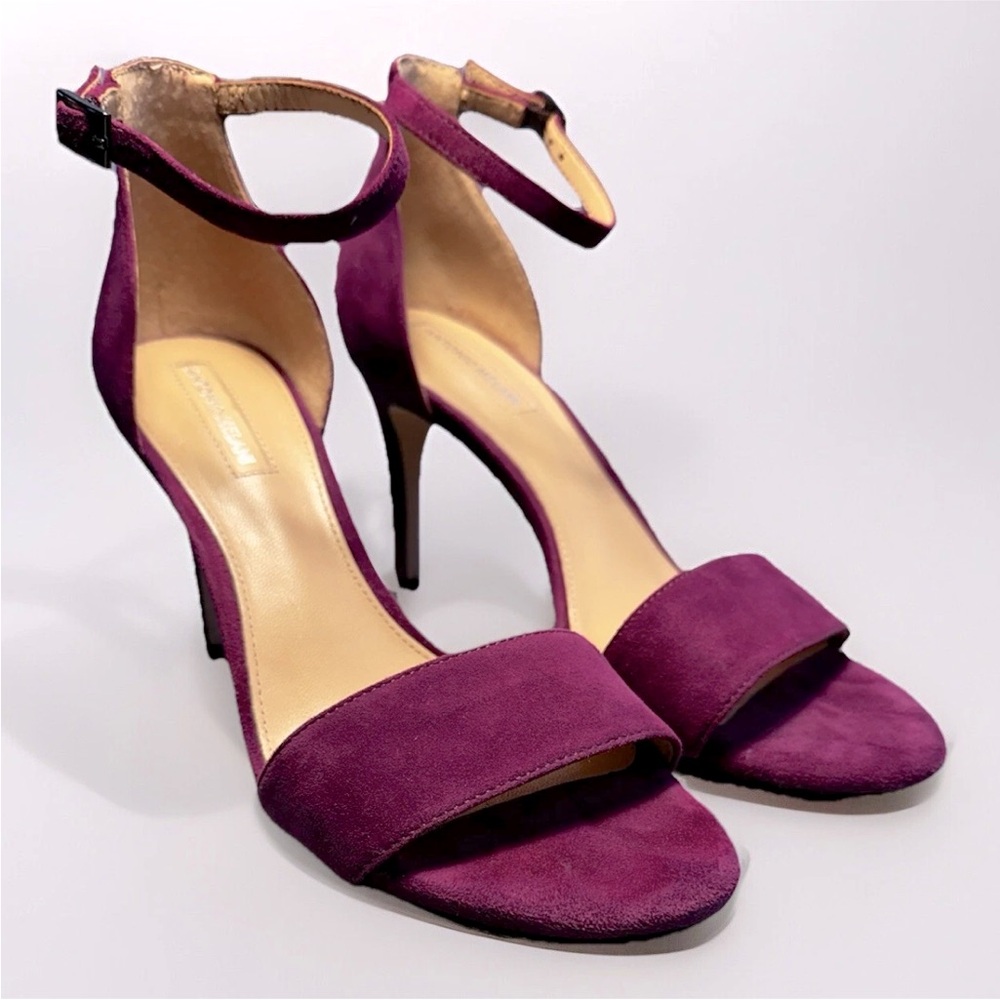 Antonio Melani Suede Ankle Strap Open Toe Pumps Wine Suede Stilleto